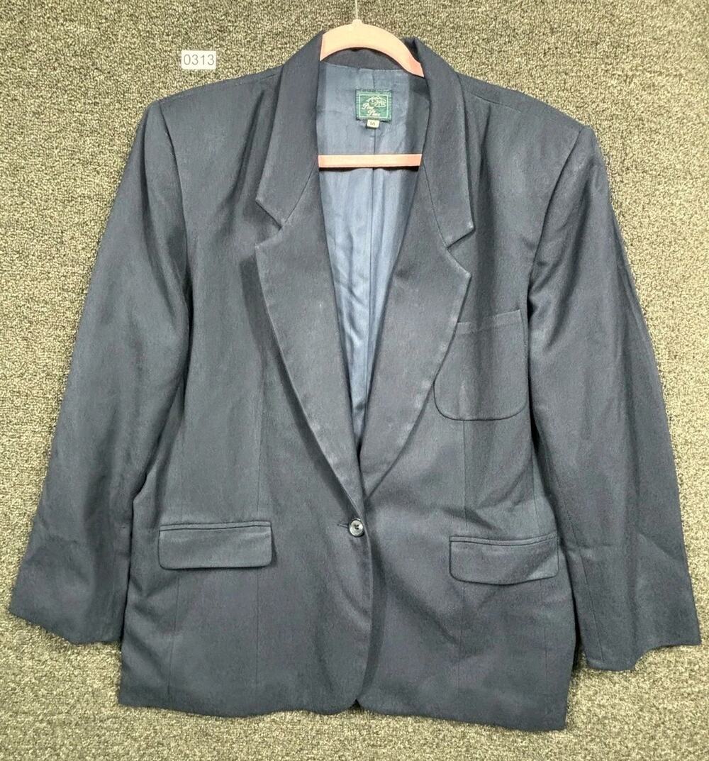 Vintage Pine Place 100% Wool Suit Jacket Blazer Womens Size 14 Blue USA Made